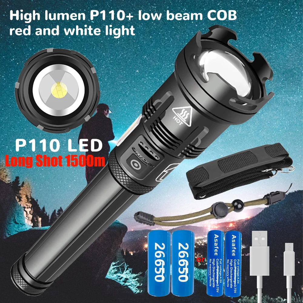

XHP110 высокомощсветильник светодиодный фонарик с зарядкой от USB, мощный яркий фонарик, светильник тический фонарик для самообороны, фонасвет...