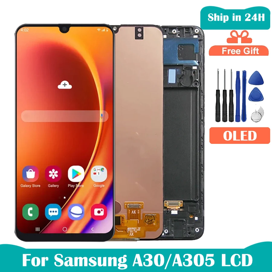 ЖК-дисплей 6,4 дюйма SUPER AMOLED для SAMSUNG GALAXY A30 LCD A305/DS A305F A305FD A305A, ЖК-дисплей, сенсорный экран, дигитайзер, запасные части