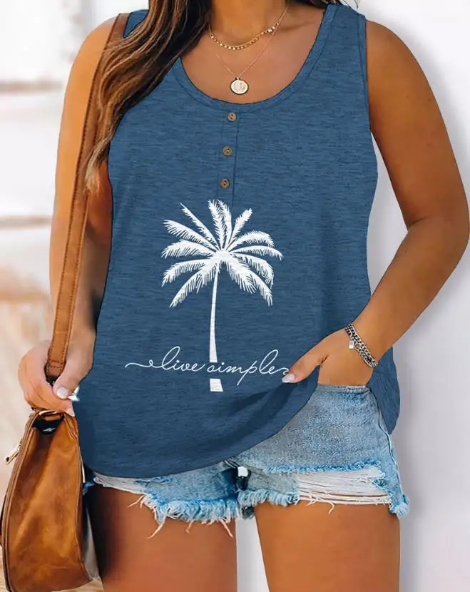 

Casual Versatile Women's Top 2023 Spring and Summer Fashion Color Contrast Printed U-Neck Sleeveless Casual Women's Tank Top