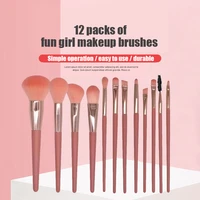12pcs makeup brush set pink for female shadows concealer eyeshadow loose powder eyelash blusher hybrid professional make up tool