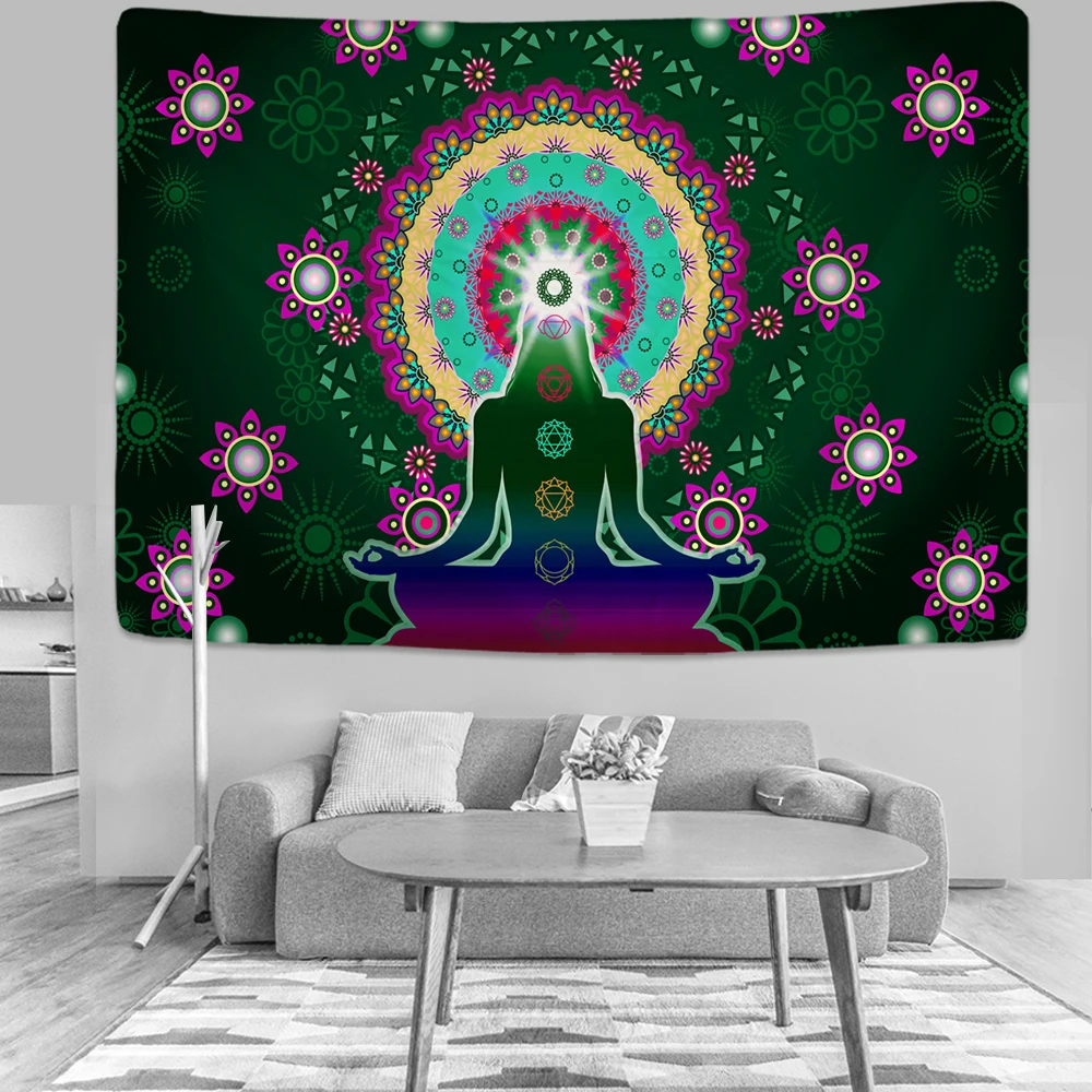 

Psychedelic Indian Buddha Statue Meditation Tapestry Wall Hanging Mandala Tapestries Wall Cloth Yoga Wall Hanging