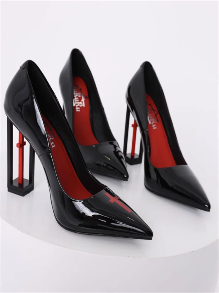 Оригинальные туфли GURURU в готическом стиле с перекрестными каблуками, высокие каблуки для больших нагрузок, туфли-Лолиты в стиле ретро для банкета Оригинальные туфли GURURU в готическом стиле с перекрестными каблуками, высокие каблуки для больших нагрузок, туфли-Лолиты в стиле ретро для банкета