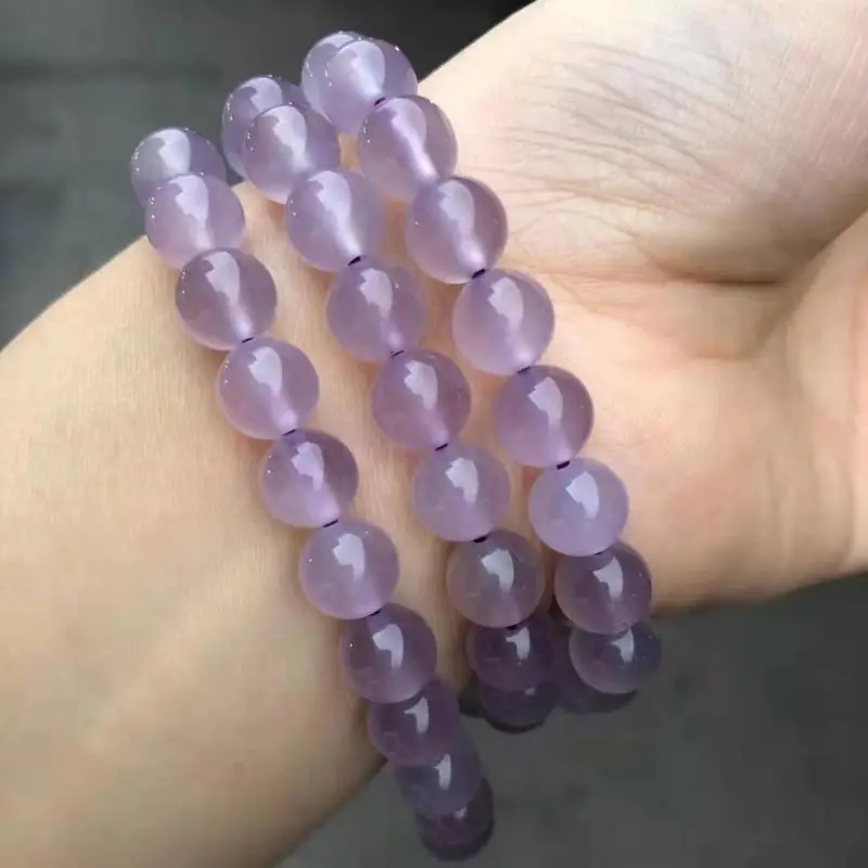 

100% High Ice Grade A Purple Jade Bracelet Women Fine Jewelry Myanmar Jadeite 108 Bead Mala Elastic Beaded Bracelets Bangle
