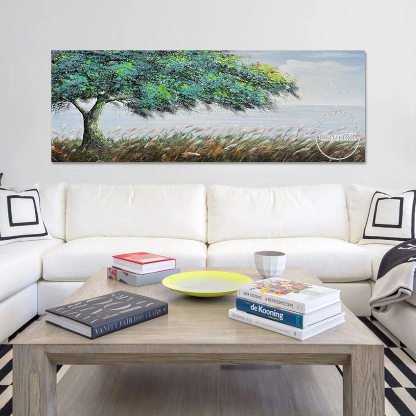 

Abstract Outdoor Landscape Large Green Tree Wall Poster Oil Painting Picture Show Pieces Canvas Art For Modern Hotel Decoration