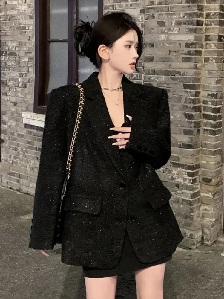 Женский пиджак свободного покроя элегантный во французском стиле уличная одежда