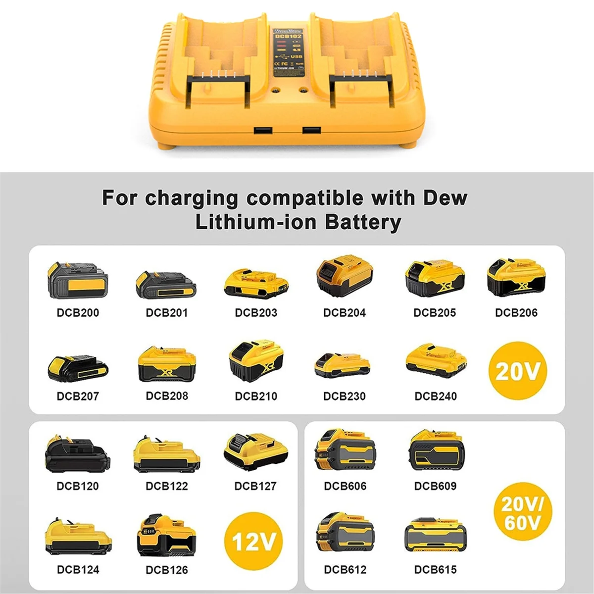 Замена DCB102 для зарядной станции Dewalt зарядное устройство с двумя USB-портами