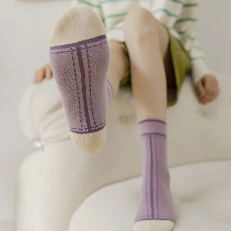 5 Pair Long Socks Woman Fashion New Women Socks Set Stitching Candy Color Autumn Winter Girl Style Cycling 35-41Size Cotton Sock