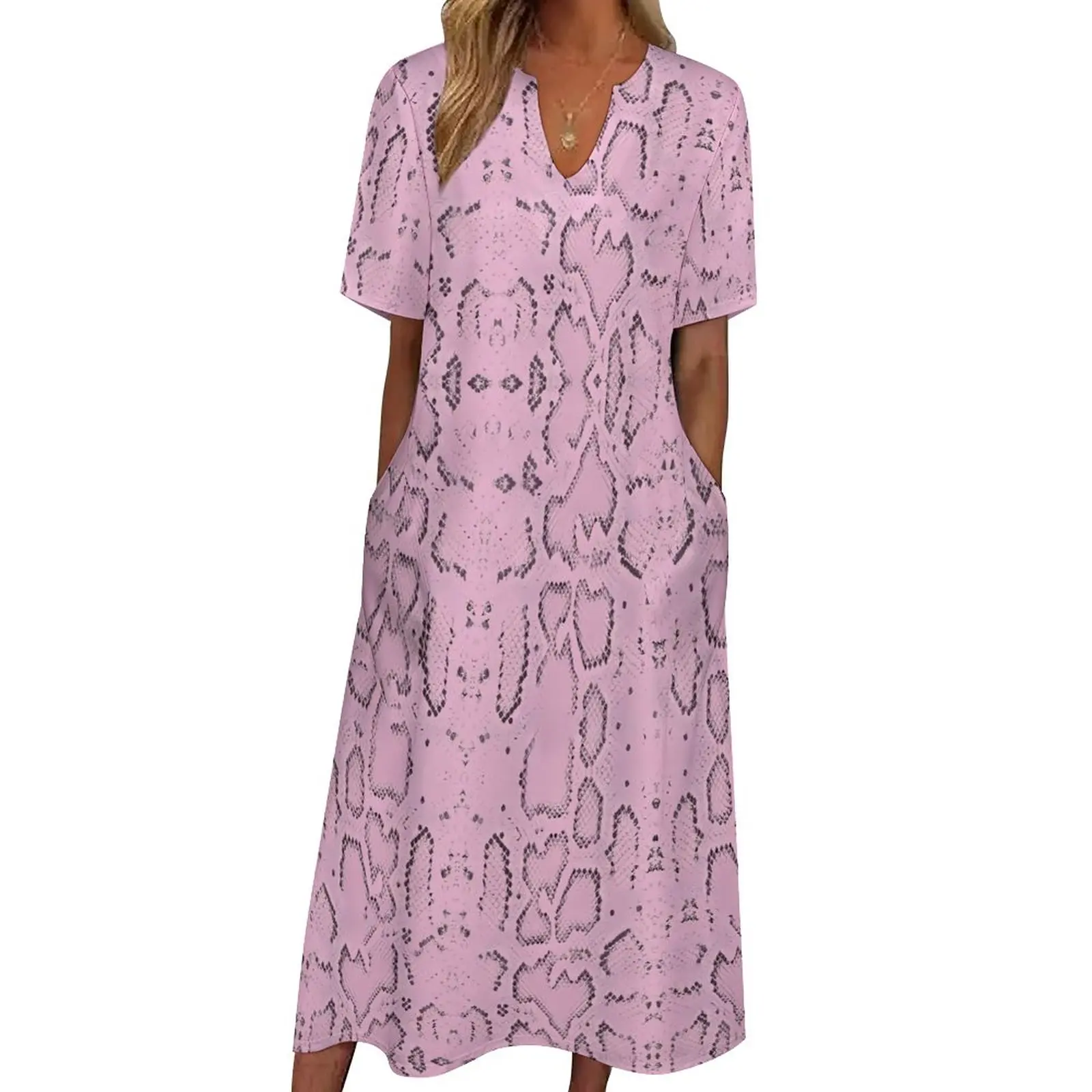 

Pink Snakeskin Dress Summer Python Print Street Style Bohemia Long Dresses Woman Cute Maxi Dress Birthday Gift