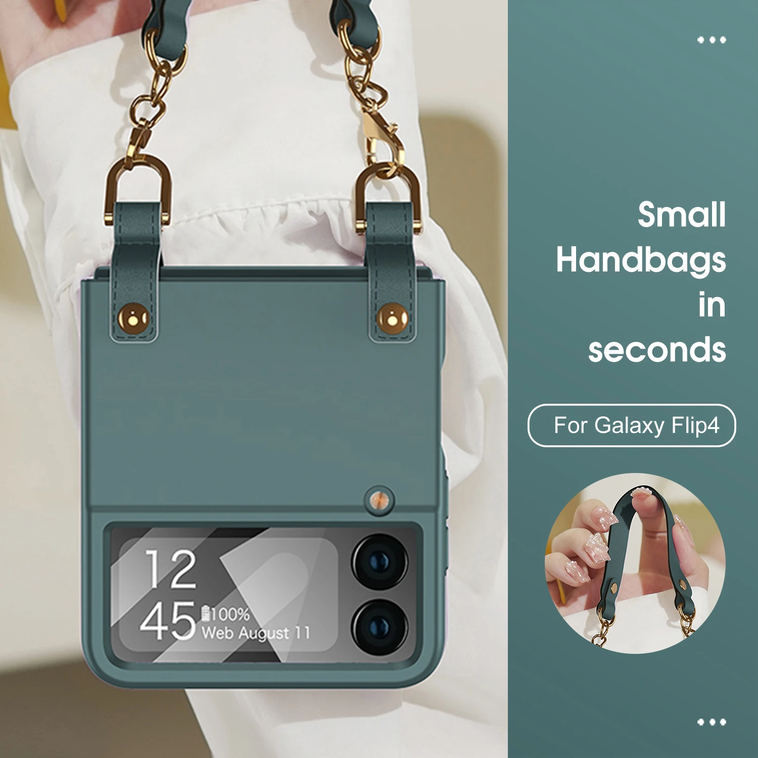 For Samsung Galaxy ZFLIP4 Flip4 5g Luxury Fashion Satchel Case zflip 4 Shock-proof Full Package Lens With Film Back Shell Cover