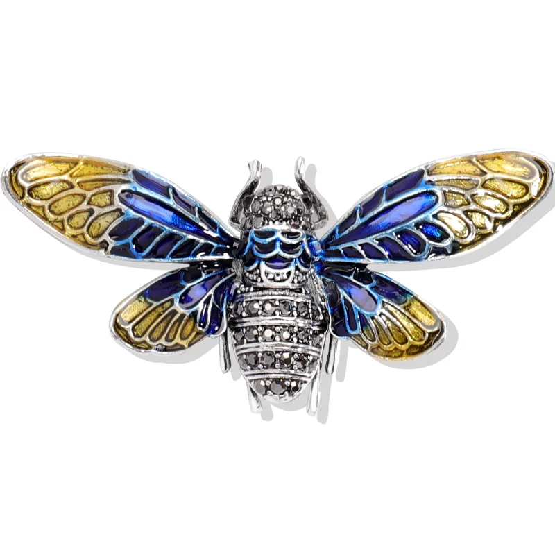 

Palace Retro Versatile Crystal Blue Bee Brooch Fashion Drip Oil Design Banquet Elegant High-Grade Insect Badge Pin