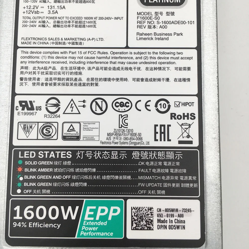 D1600E-S0 для серверного блока питания DELL R630 R730XD R740 FX2S D1600E-S1 F1600E-S0 T4GCW D5W1N 1600 Вт