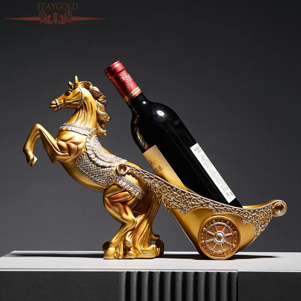 

Демонстрационная статуя лошади, подставка для вина, Золотая скульптура в виде животного, подставка для винных бутылок, держатель для кухни, столовой, бара, посуда, украшение, ремесло