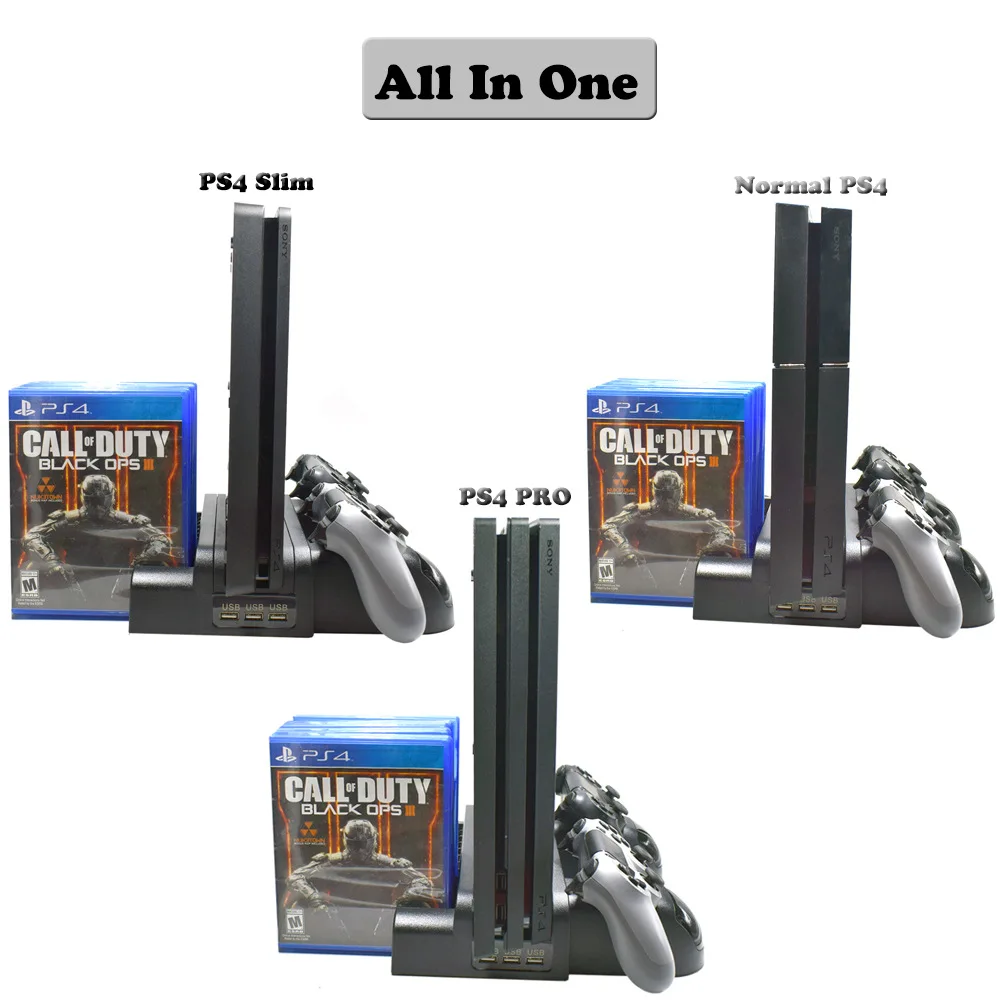 

PS4 Dual Charger Storage Rack PS4/Slim/Pro Host Cooling Fan Bracket Game Disc Rack