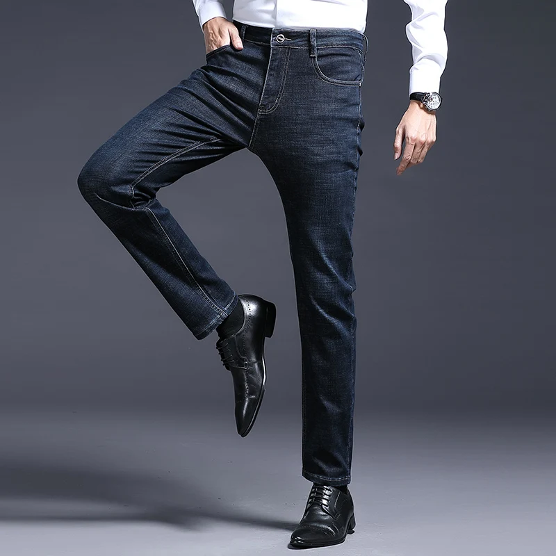 

Джинсы мужские облегающие, городские модные брюки, темно-синие бриджи, большие размеры 29-40, весна и осень