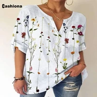 ladies elegant fashion t shirt womens half sleeve tops pullovers 2022 summer new bohemian flower print tees clothing size s 3xl