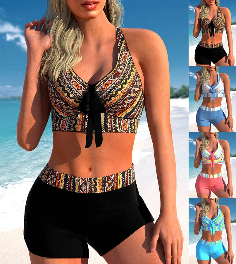 Новинка летний высокоэластичный комплект бикини из двух предметов с винтажным