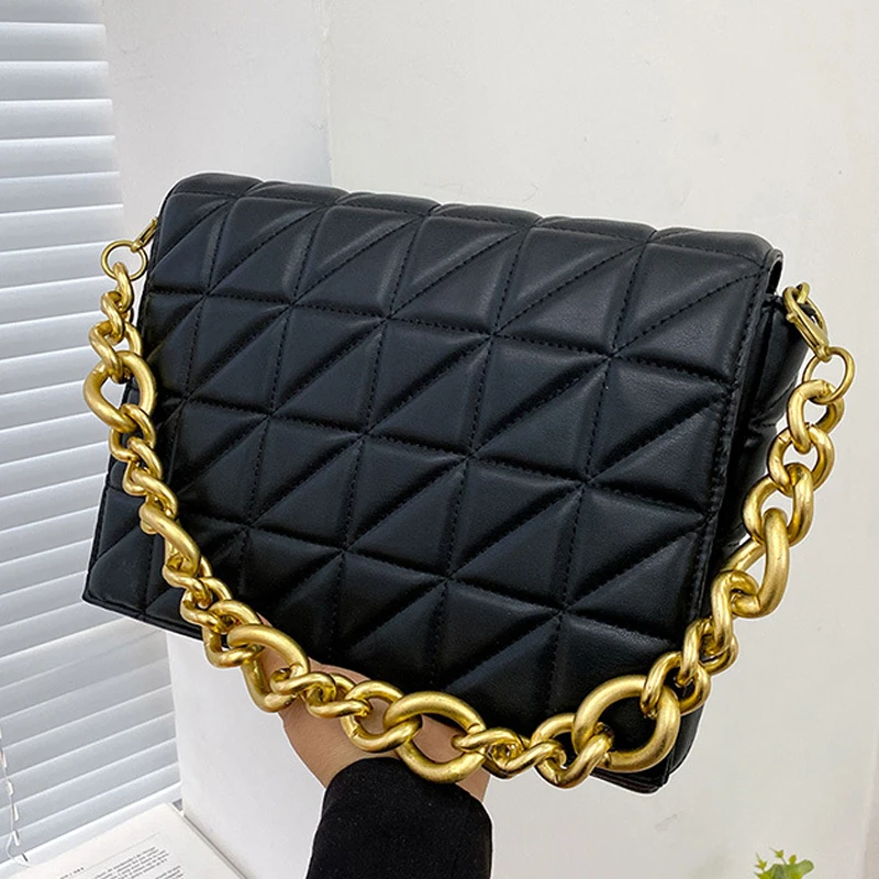 

Rhombus Gold Thick Chain Underarm Bag Luxury Designer Handbags For Women Purse 2023 New Fashion High Quality Hand Shoulder Bag