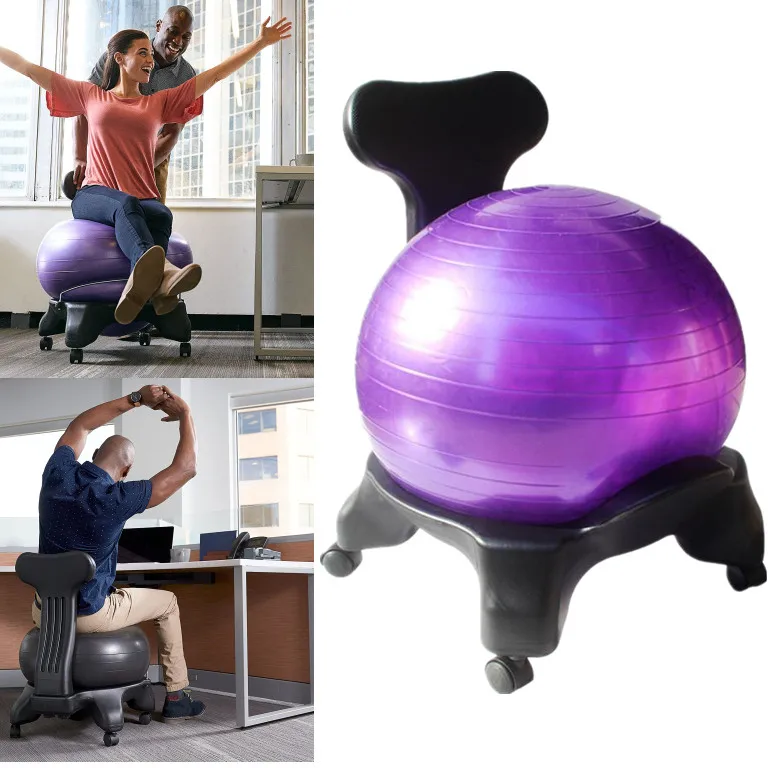 

Classic Yoga Ball Chair Balance Ball Chair with Back Support Inflatable Ball Chair Exercise Guide for Home or Office Relax Chair