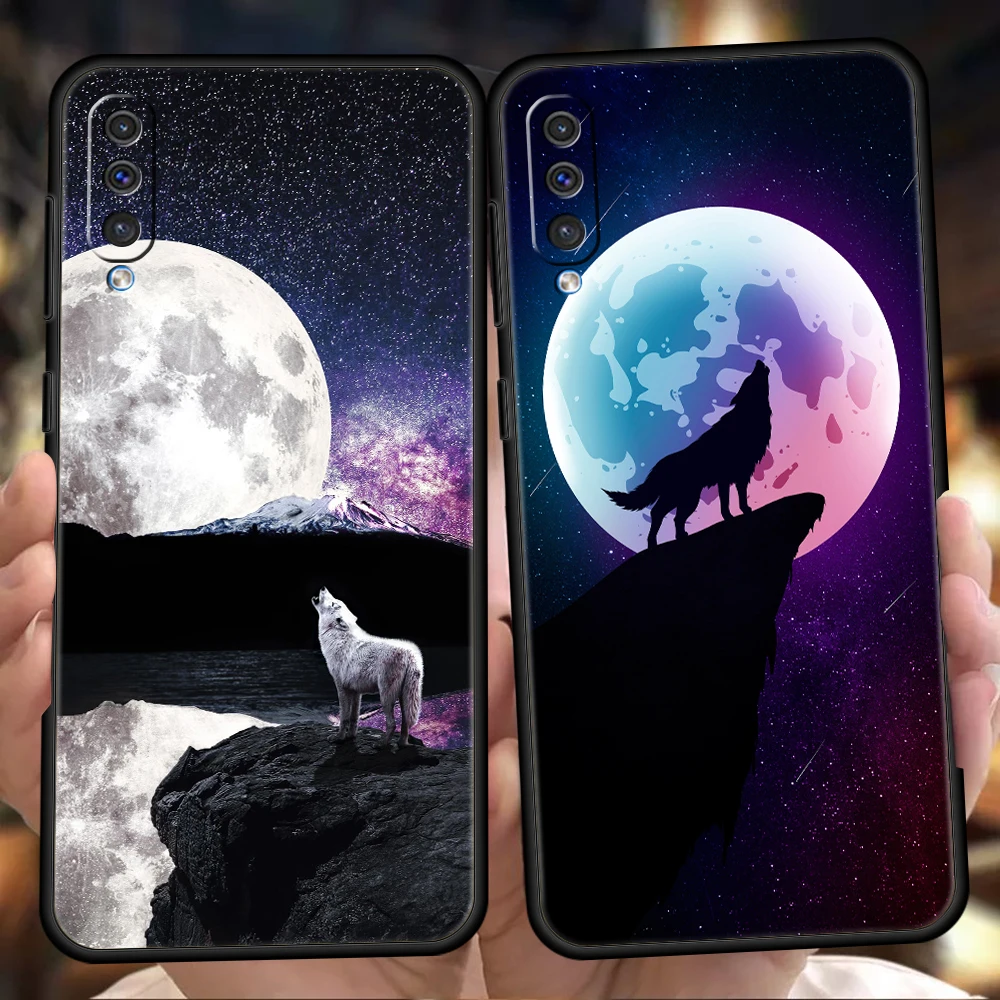 

Moon Roaring Wolf Phone Cover Case For Samsung Galaxy A12 A02 A03 A03S A52 A70 A50 A20 A10 A10S A40 4G Luxury Silicone Shell Bag