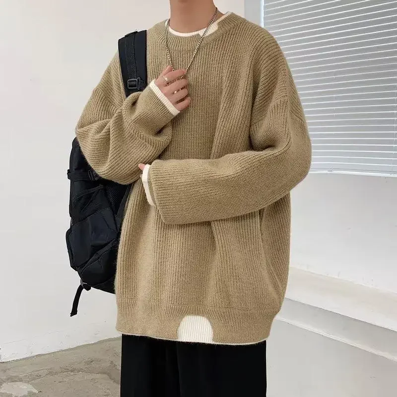 Осенний толстый мужской свитер модный брендовый свободный вязаный топ с круглым