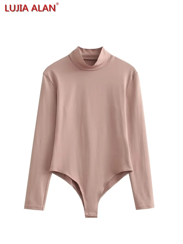 

3 Colors New Women Half-high Collar Knitted Bodysuits Female Casual Long Sleeve Slim Tops LUJIA ALAN T1779