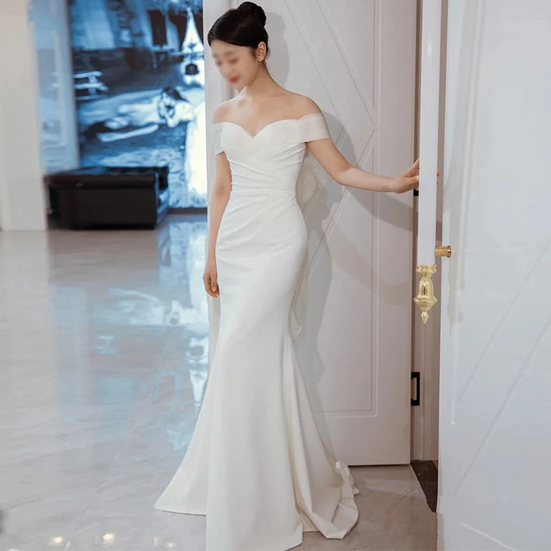 

Off The Shoulder Mermaid Wedding Dresses New Big Bow Backless Small Train Vestidos De Noiva Simple Elegant Evening Dress