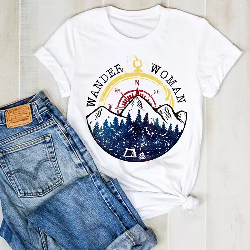 

2022NEW Lady Wander Mountain Cute Cute Ladies Print Fashion Summer T Tee Tshirt Womens Female Top Shirt Clothes Graphic T-shirt