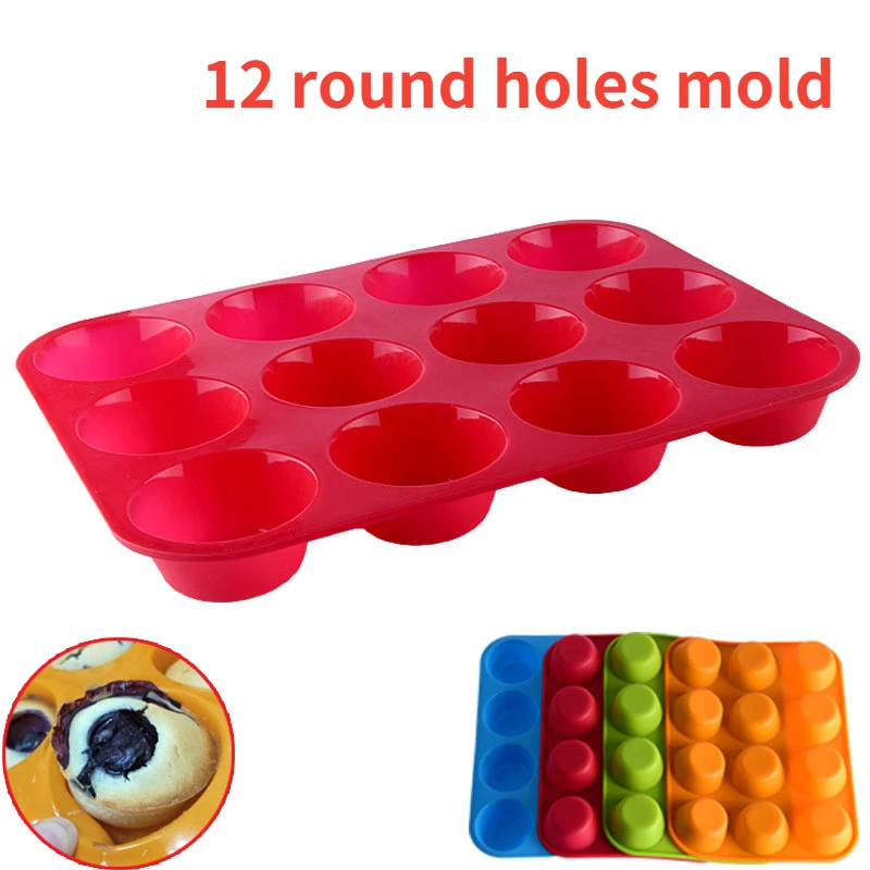 

Thickened 12-hole Round Silicone Cake Mold Tray Muffin Cake Jelly Pudding Egg Tart Mould Kitchen Pastry Baking Accessories Tools