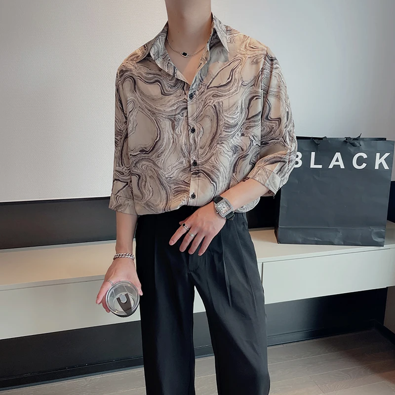 

Vintage Art Print Shirts for Men 2022 Summer Half Sleeve Loose Casual Shirt Breathable Thin Shirt Social Party Tops Men Clothing