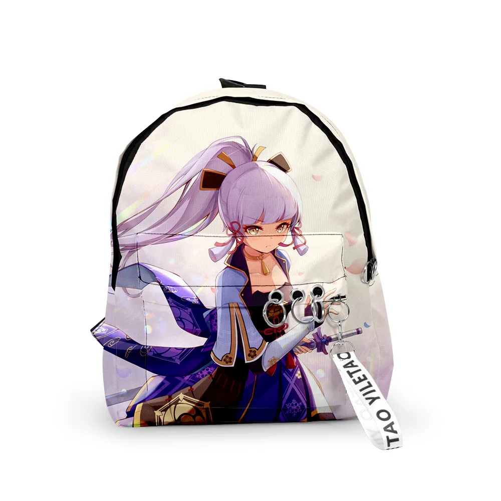 

Popular Genshin Impact Kamisato Ayaka Backpacks Boys/Girls pupil School Bags 3D Keychains Oxford Waterproof Cute Small Backpacks