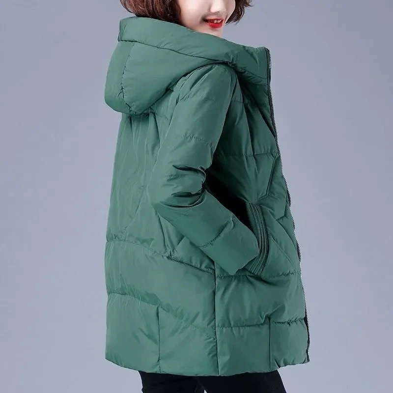 2023 new down cotton women's long hooded jacket thick loose cotton-padded jacket women