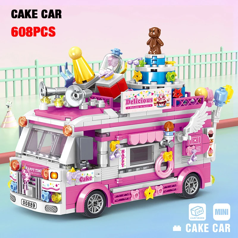 

City Friends Cake Car Ice Cream Truck Street View Mini Dining Car Building Blocks Food Snacks Shop Bricks Kids Toys Xmas Gifts