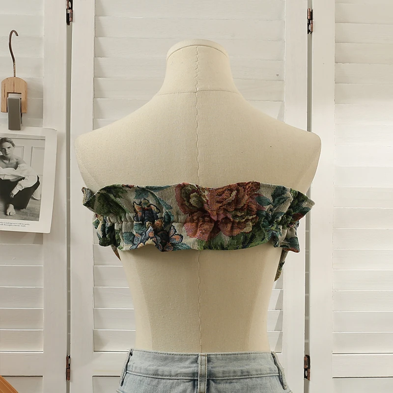 Топ женский с цветочным принтом пикантный укороченный топ на бретельках