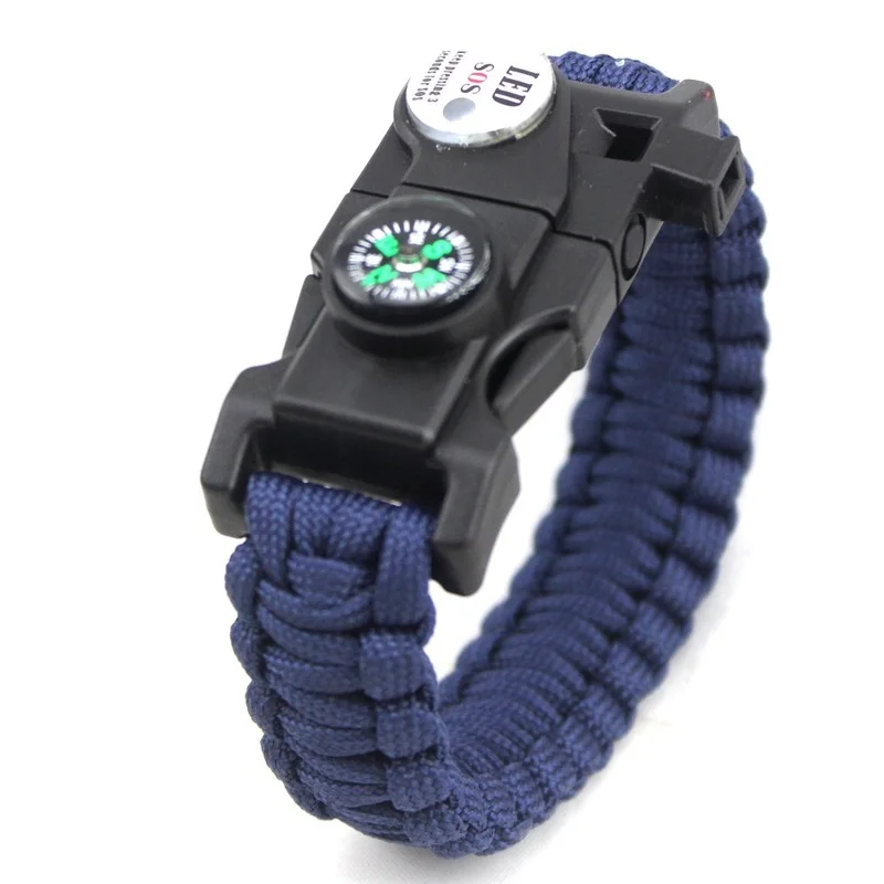 Outdoor Multifunctional Survival Bracelet Paracord Braided Rope Men Camping EDC Tool Emergency SOS LED Light Compass Whistle