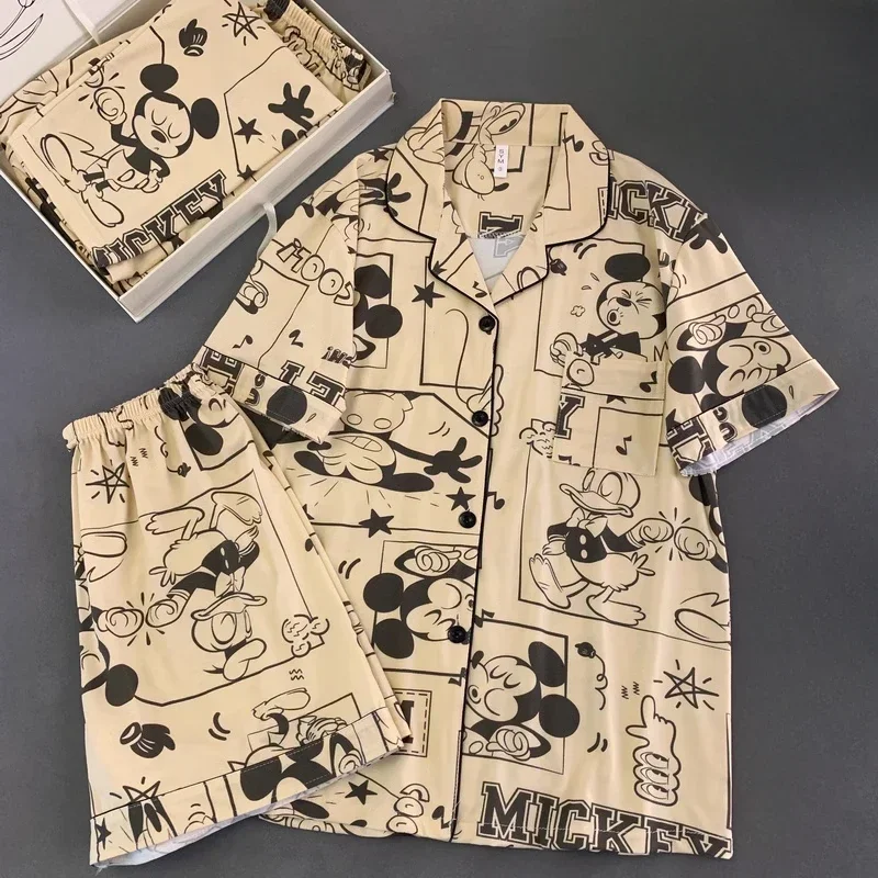 Осенние хлопковые женские пижамы из трех предметов с Микки Маусом Disney домашняя