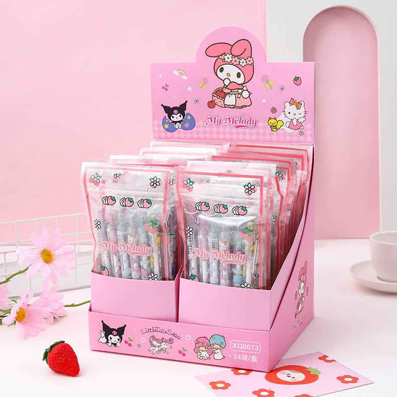 

Melody Sanrio Cute Press Gel Pen Anime Stationery Kuromi Cinnamoroll Metal Hook Black Signature Pens Student Stationery Kid Gift