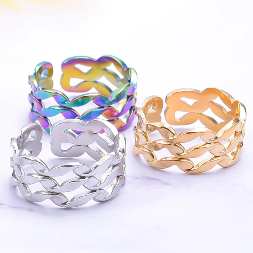 

Opening Anillos Hollow Out Streak Ring Stainless Steel Rings For Women Men Vintage Jewelry Mujer Accessories Girl Aesthetic Gift