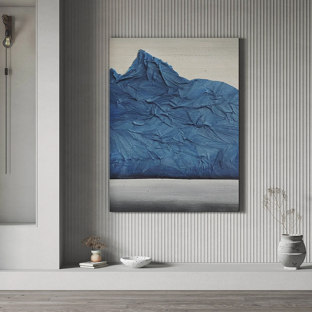 

Hand-painted Modern Landscape Mountain Oil Painting Texture Blue Black Wall Art Home Living Room Bedroom Bar Office Decoration