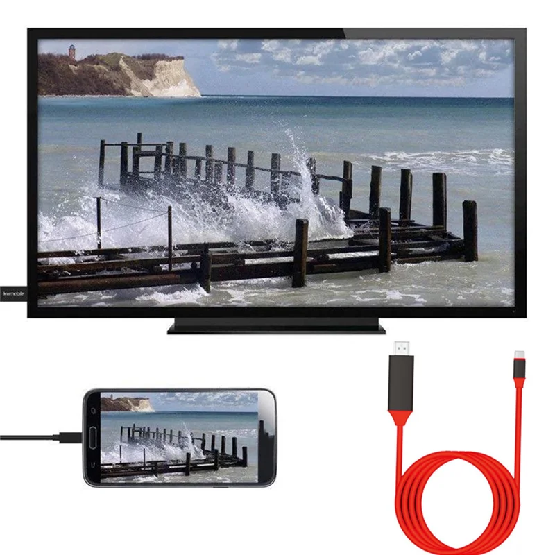 

Type-C to HDMI-Compatible USB3.1 4K HDTV Cable for Android Phone to Connect TV Same Screen Device Cable 2M-Red