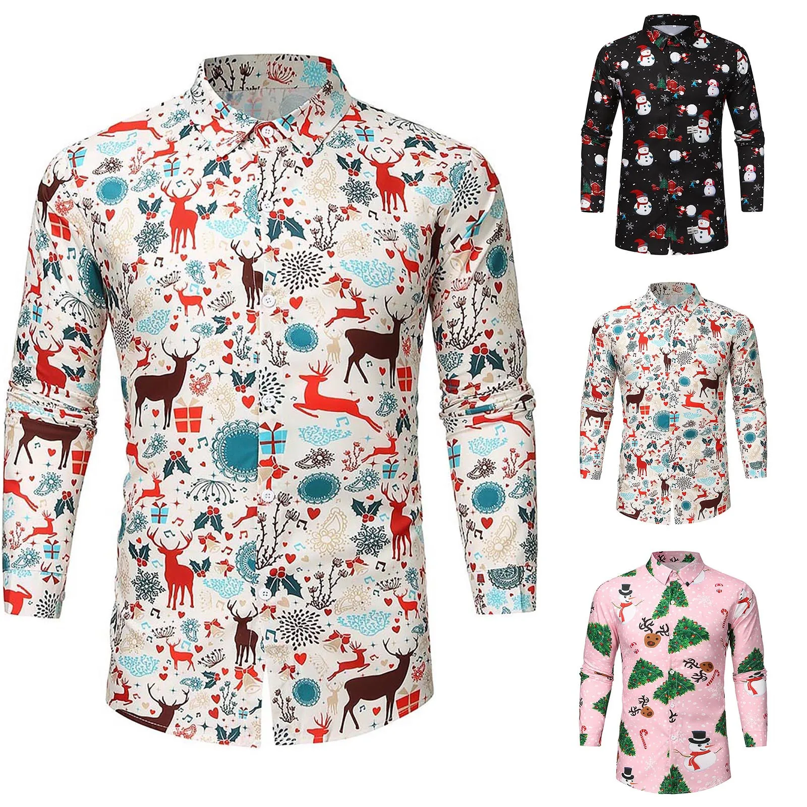 

Gift Christmas Men's Shirt Fall/Winter Fashion Men's Shirt Leisure Christmas Shirt Long Sleeve Shirt Button Lapel Shirt 6XL