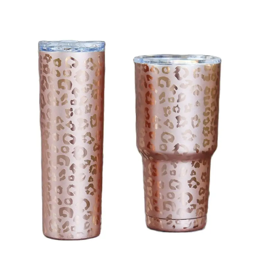 Warehouse 20OZ/30OZ Vacuum Insulated Tumblers Gold Leopard Stainless Steal Tumbler Mugs For Coffee Beer 25pcs Gifts Domil103
