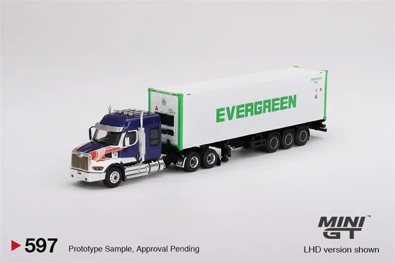 MINI GT 1:64 Western Star 49X Синий с 40-дюймовым контейнером для перегонки EVERGREEN Литая под