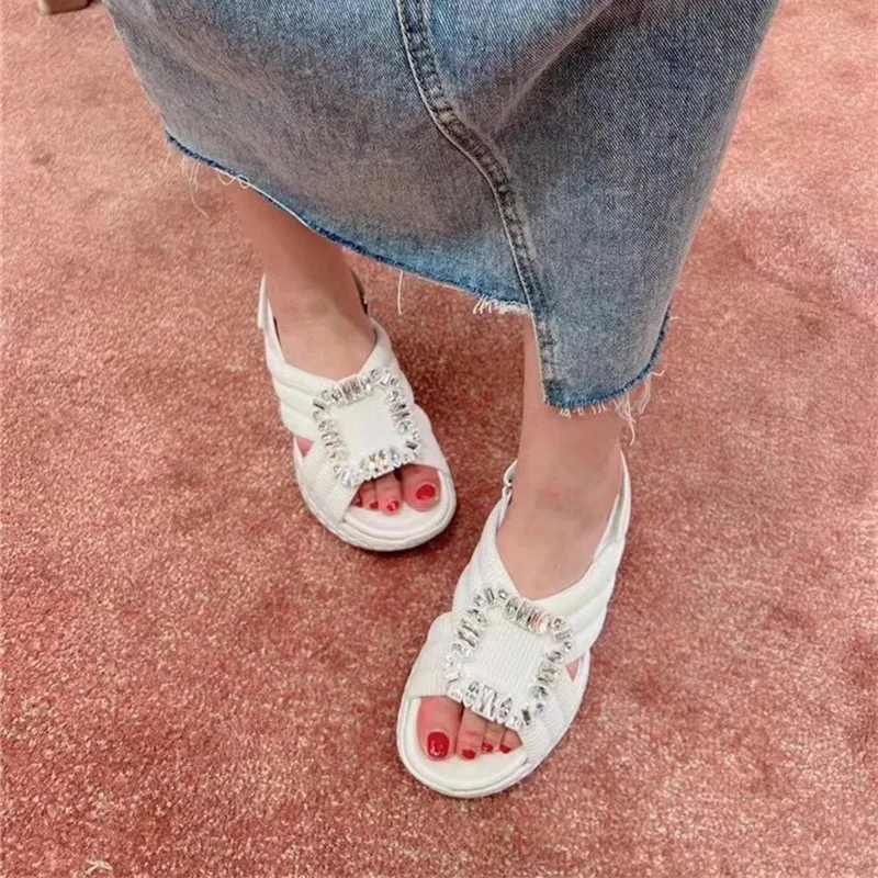 2023 Summer Elegant Woman Shoes With Thick Platform Female Sandals Cross-tied Round Toe Breathable Casual Sexy Ladies Footwear
