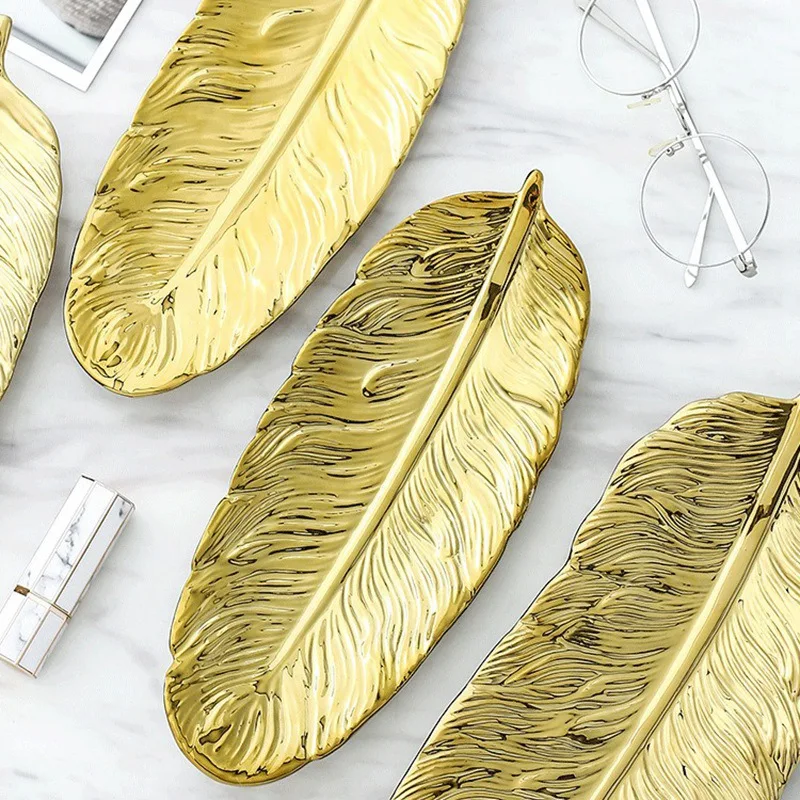 Тарелка для хранения в форме золотистого листа керамическая тарелка Золотая