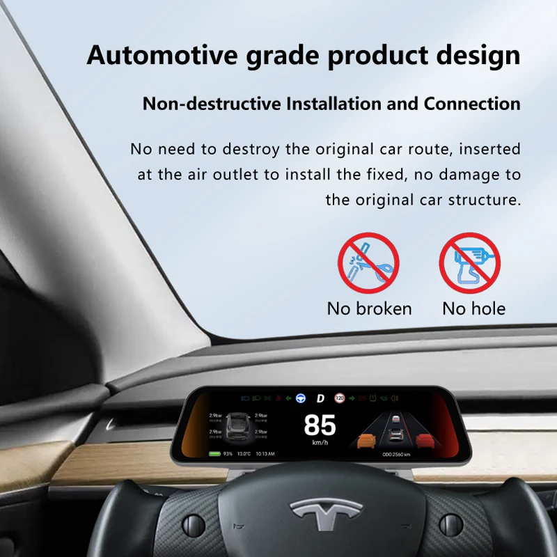 Фото Новый 9,66-дюймовый беспроводной дисплей CarPlay и Android Auto для Tesla Model Y Juniper и Model 3 Highland, умная приборная панель. №3