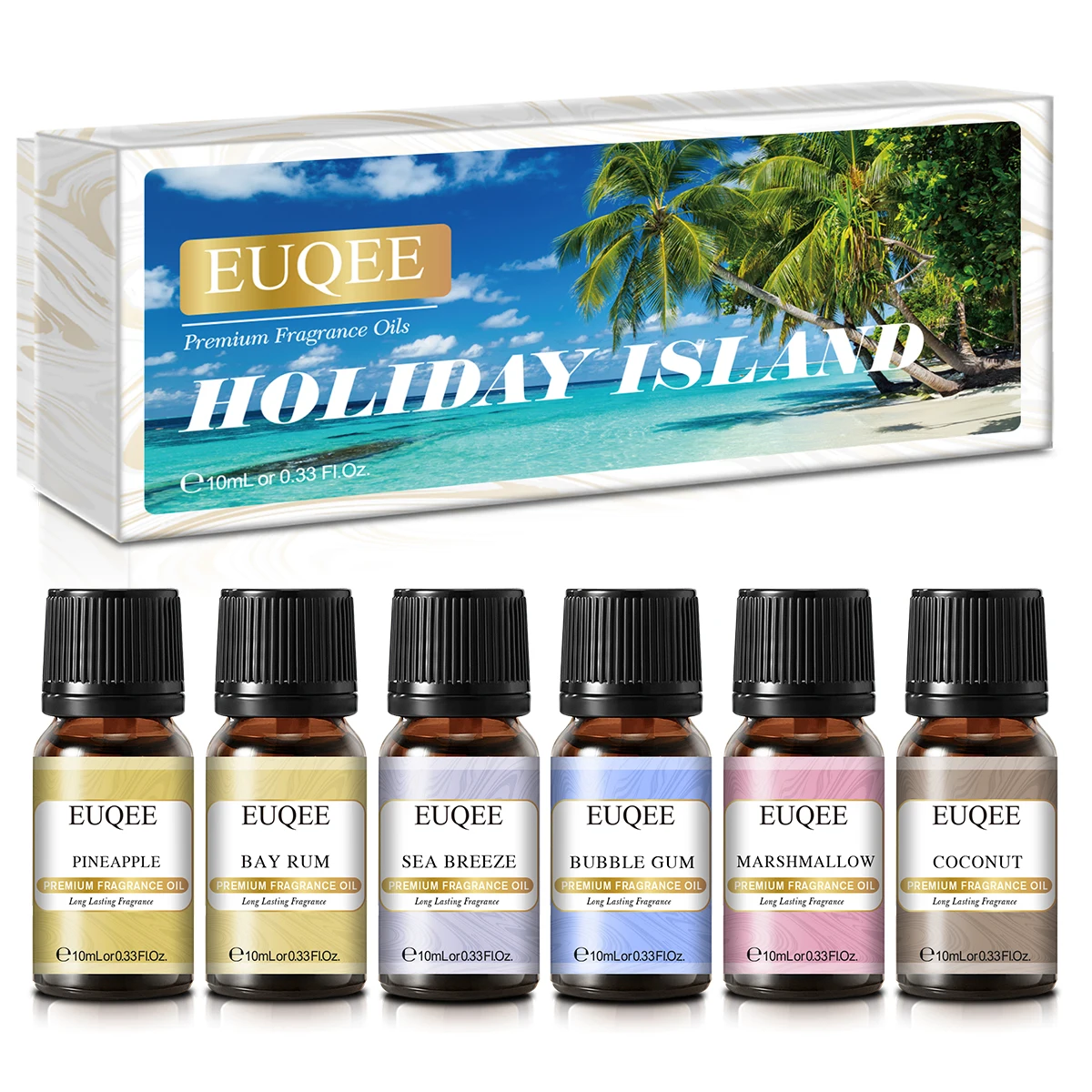 

EUQEE 6PCS Holiday Island Fragrance Oil Set For Diffuser-Pineapple,Bubble Gum,Sea Breeze,Marshmallow,Coffee,Coconut Summer Aroma