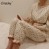 criscky cotton baby girl pajamas floral belt princess tops pant set children two piece set infant long sleeved sleepwear