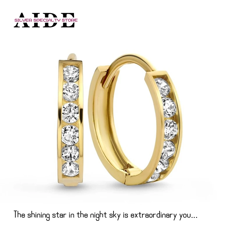 

AIDE 925 Sterling Silver Personality Trend Round Zircon Hoop Earrings For Women Piercing Huggie Earring Jewelry Gift Pendientes