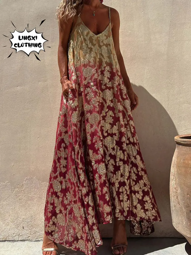 

Elegant Party Dresses for Women 2023 Printed Drawstring Large Swing Skirt for Summer Vacation Beach Party Luxury Dress Cover Up