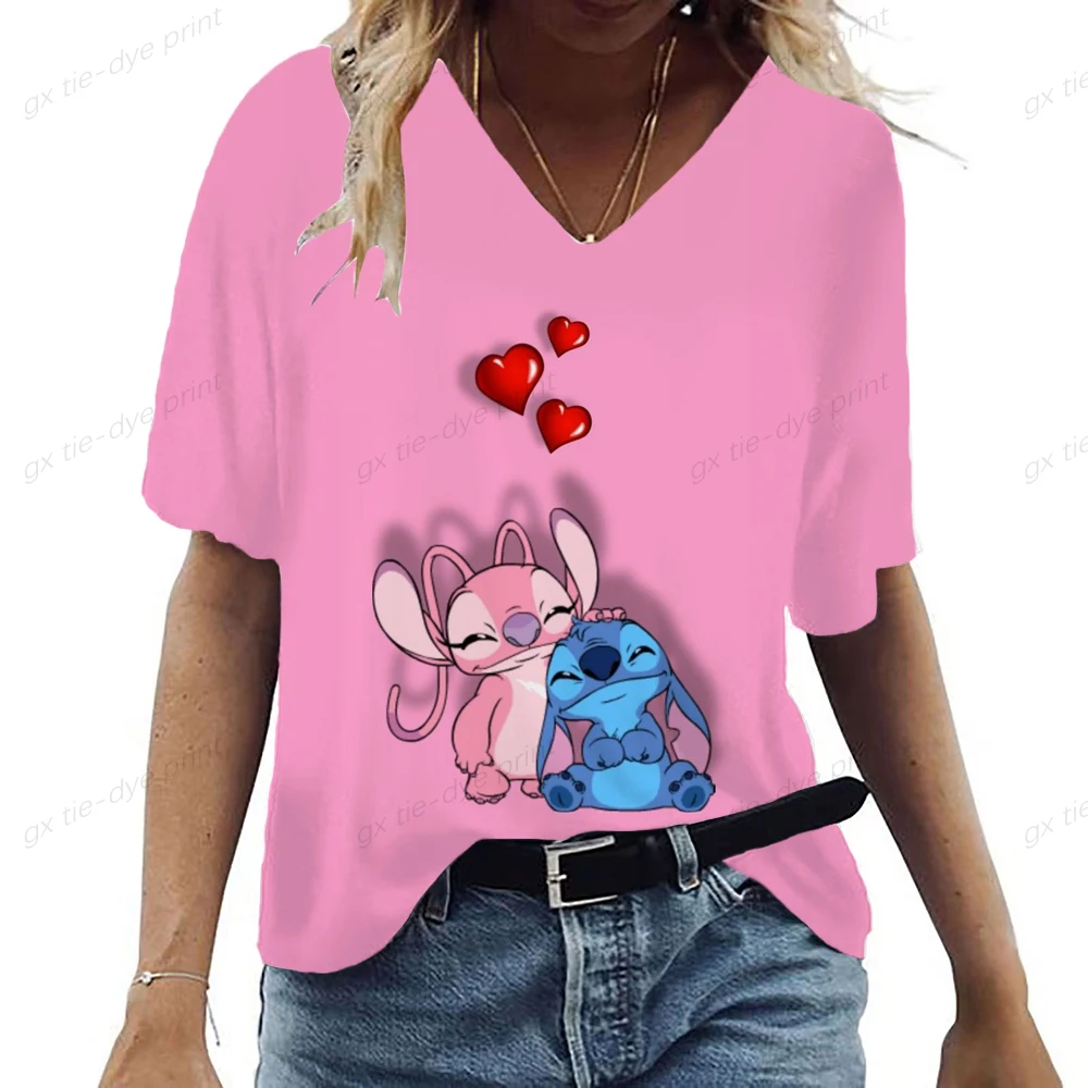 

Футболка женская с коротким рукавом, V-образным вырезом и принтом